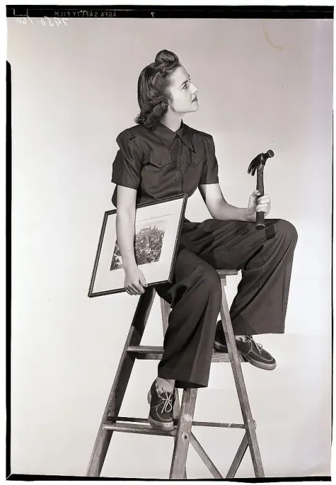 Framed Print : Woman Seated on a Ladder