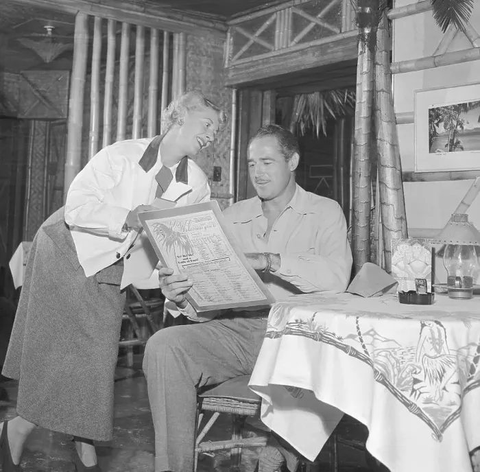 Framed Print : Woman Serves Actor Patrick Knowles in Restaurant Framed Print : Woman Serves Actor Patrick Knowles in Restaurant
