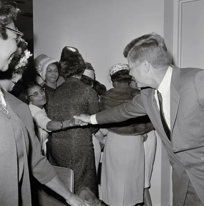 Framed Print : Woman Shaking Hands with JFK Across Crowd Framed Print : Woman Shaking Hands with JFK Across Crowd