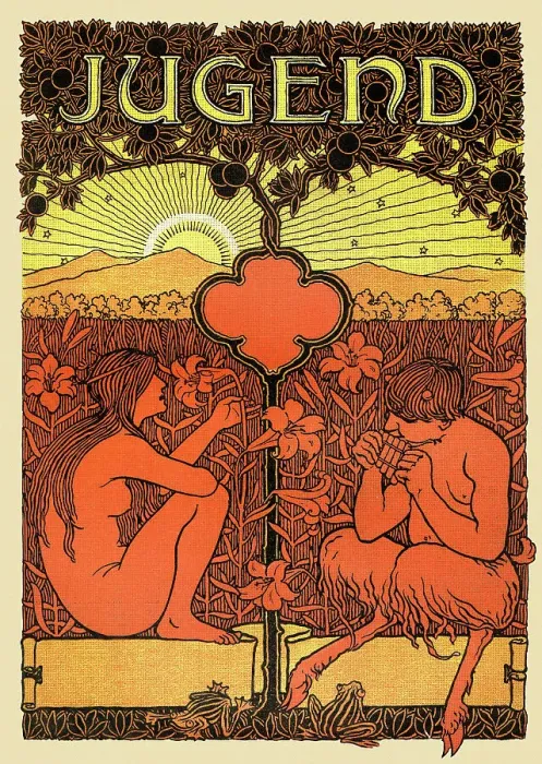 Framed Print : Woman with shepherd pan playing flute under tree drawing art nouveau 1896 Framed Print : Woman with shepherd pan playing flute under tree drawing art nouveau 1896