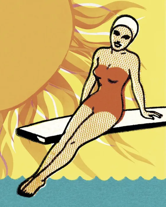 Framed Print : Woman Sitting on a Diving Board Framed Print : Woman Sitting on a Diving Board