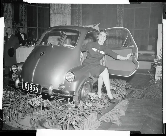 Framed Print : Woman Sitting in a Hoffman Autokabine 250 Auto