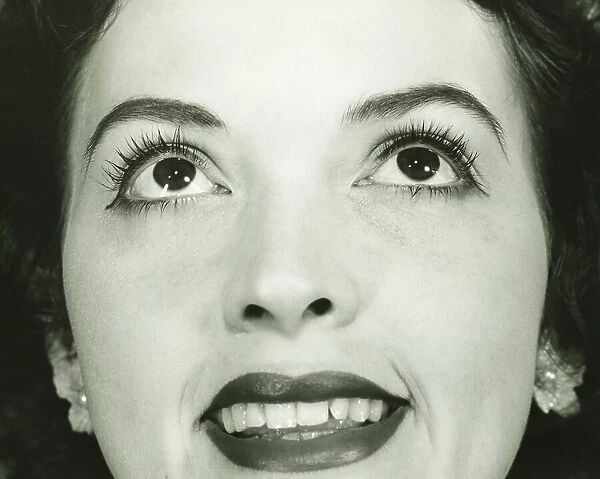 Woman smiling, Close-up of face, (B&W)