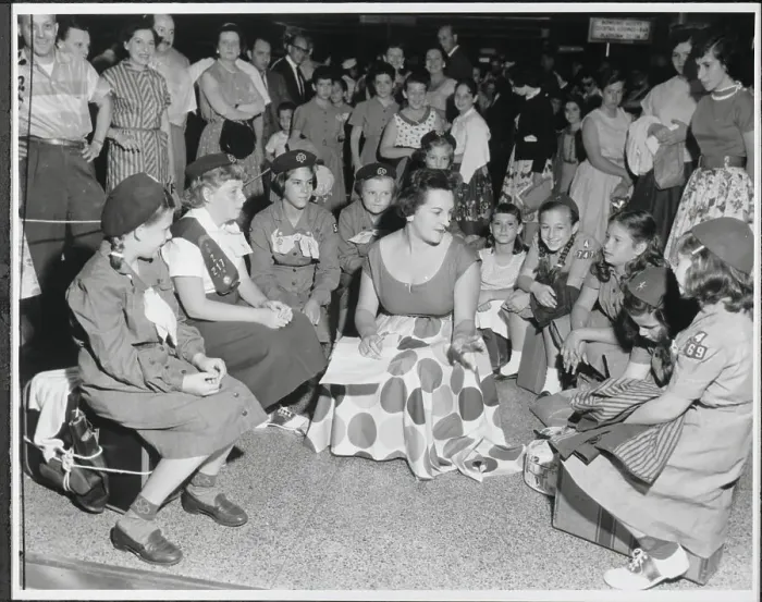 Framed Print : Woman Speaks To Girl Scouts