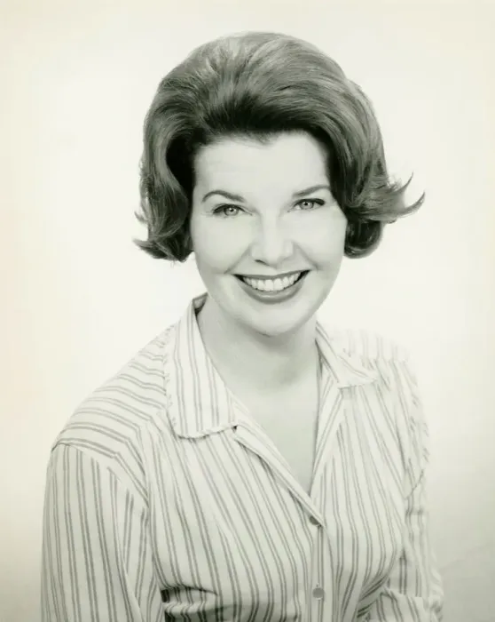 Framed Print : Woman in striped blouse smiling, (B&W), (Portrait)