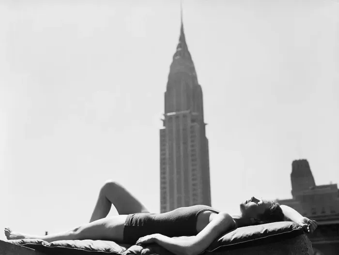 Framed Print : Woman Sun Bathing in Manhattan Framed Print : Woman Sun Bathing in Manhattan