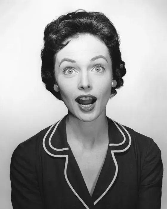 Framed Print : Woman with surprised expression Framed Print : Woman with surprised expression