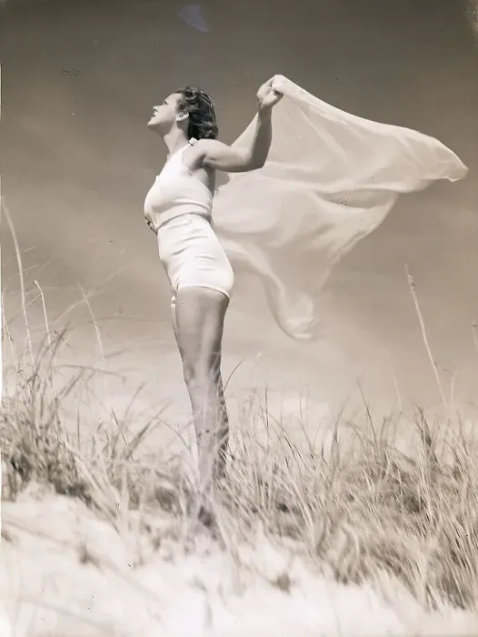 Framed Print : Woman in Swimsuit Holding Scarf Framed Print : Woman in Swimsuit Holding Scarf