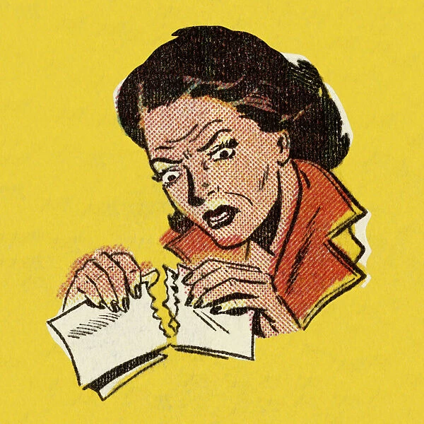 Woman Tearing a Piece of Paper