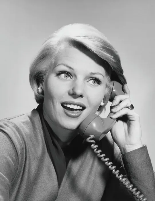 Framed Print : Woman on telephone, smiling Framed Print : Woman on telephone, smiling