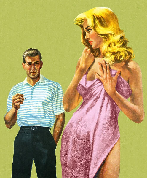 Woman in Towel Looking at Man