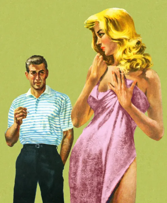 Framed Print : Woman in Towel Looking at Man Framed Print : Woman in Towel Looking at Man