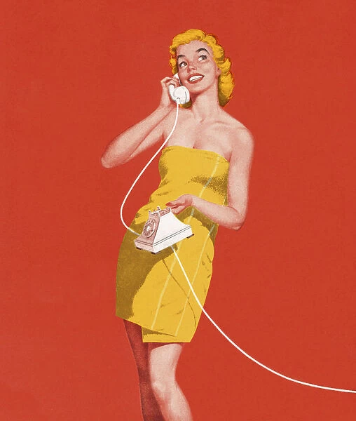 Woman in Towel on Telephone