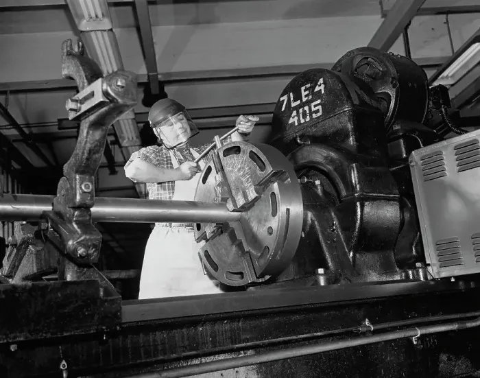 Framed Print : Woman Uses a Lathe at Navy Shipyard Framed Print : Woman Uses a Lathe at Navy Shipyard