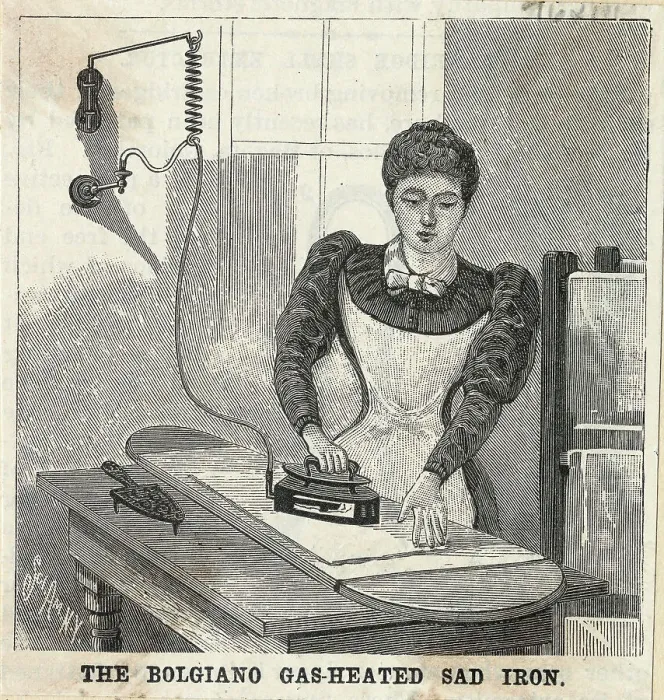Framed Print : Woman Using Bolgiano Gas Heated Sad Iron Framed Print : Woman Using Bolgiano Gas Heated Sad Iron