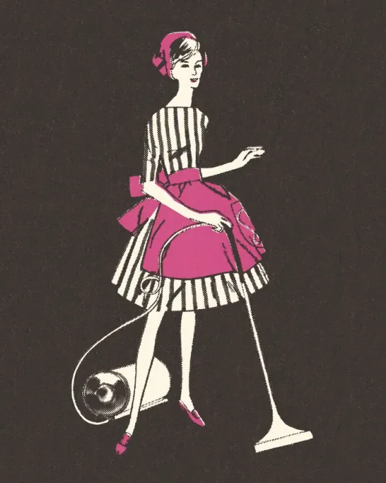 Framed Print : Woman Vacuuming Framed Print : Woman Vacuuming