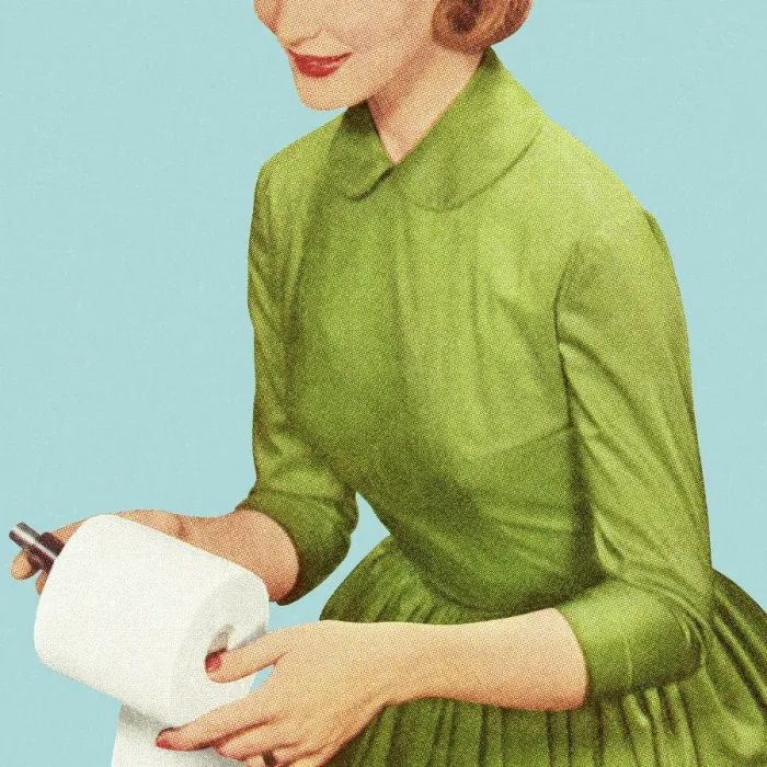 Framed Print : A woman in vintage fashion holding a toilet paper roll Framed Print : A woman in vintage fashion holding a toilet paper roll