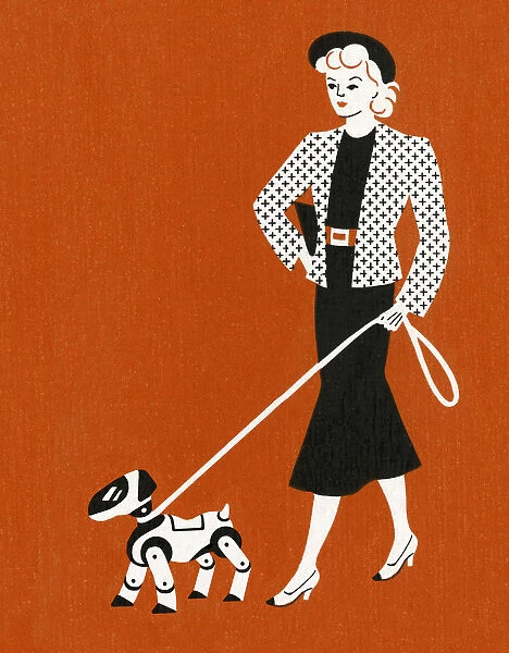 Woman Walking Dog on Leash