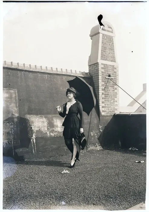 Framed Print : Woman Walking W / Parasol / Leg Exposed Framed Print : Woman Walking W / Parasol / Leg Exposed