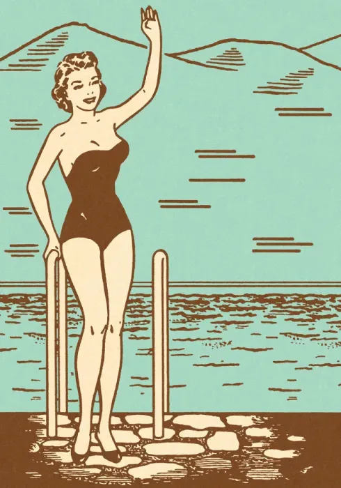 Framed Print : Woman Waving by the Side of a Pool Framed Print : Woman Waving by the Side of a Pool
