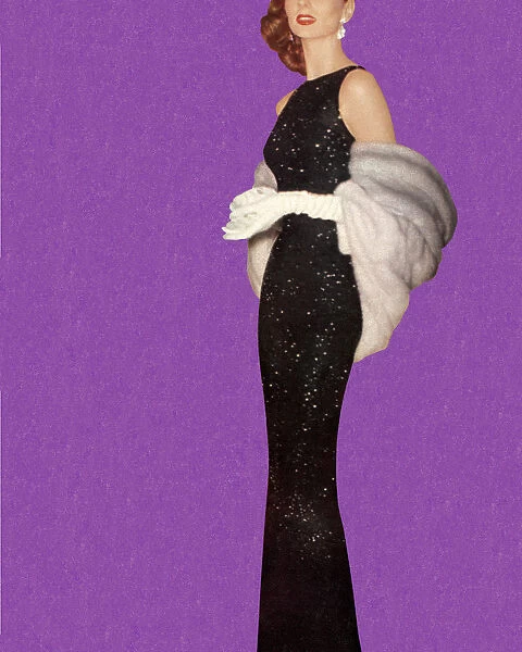 Woman Wearing Black Evening Gown and Fur