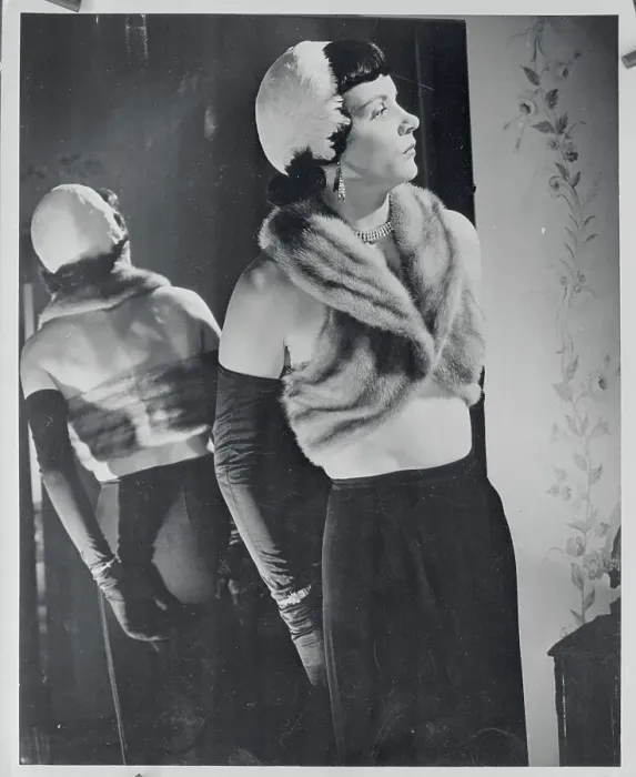 Framed Print : Woman Wearing Fur Bra Framed Print : Woman Wearing Fur Bra