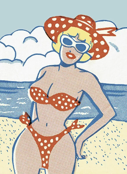 Woman Wearing a Polka Dot Bikini