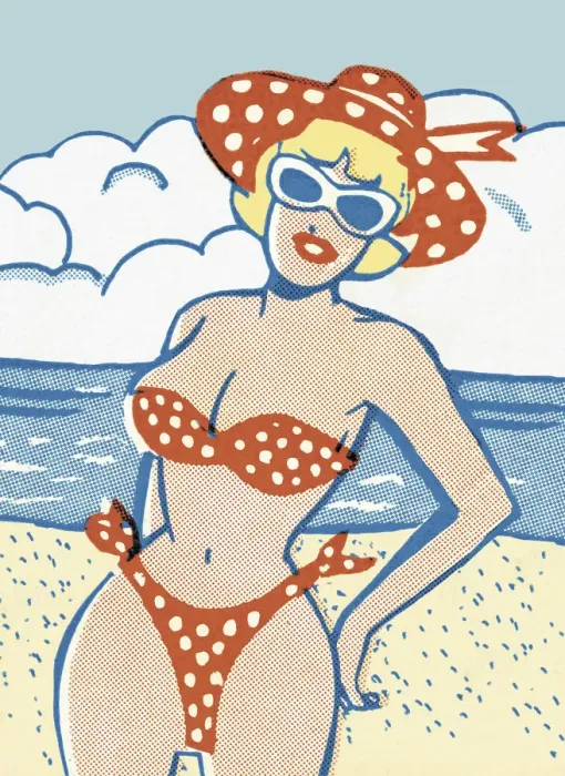 Framed Print : Woman Wearing a Polka Dot Bikini