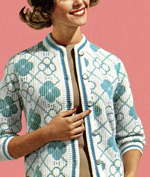 Woman Wearing White and Blue Cardigan