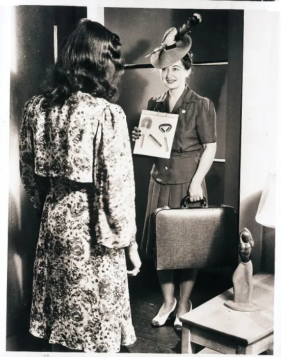 Framed Print : Woman working as Brush Salesperson Framed Print : Woman working as Brush Salesperson