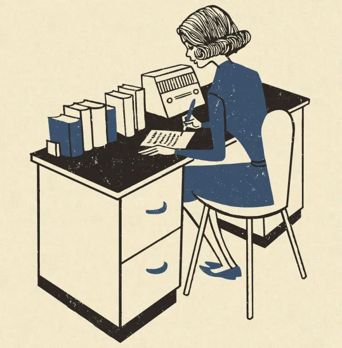 Framed Print : Woman Working at a Desk