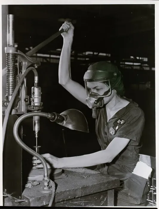 Framed Print : Woman Working At Drilling Machine Framed Print : Woman Working At Drilling Machine