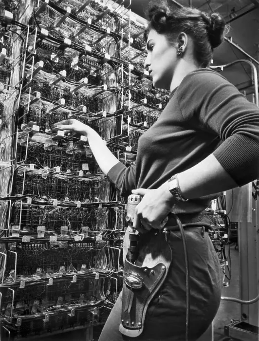 Framed Print : Woman Working on an Early Computer Framed Print : Woman Working on an Early Computer