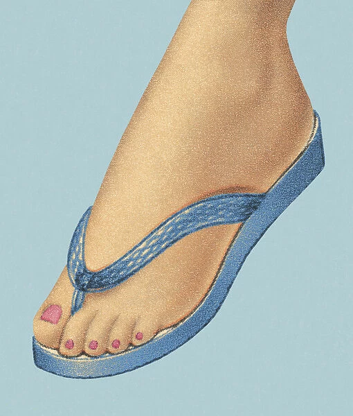 Womans Foot Wearing Flip Flop Shoe
