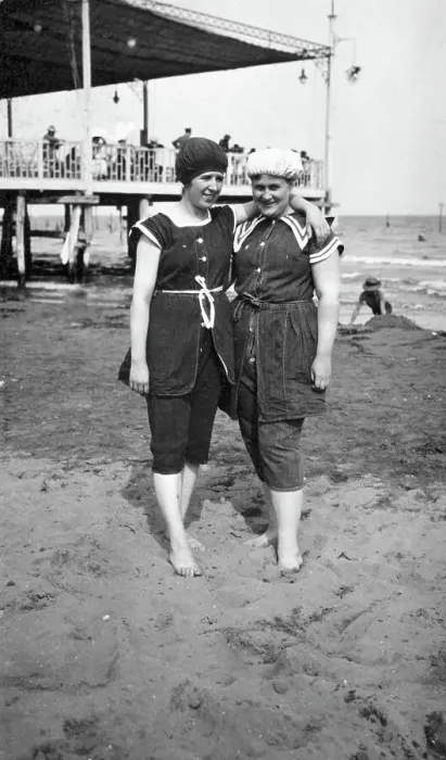 Framed Print : Women In Bathing Suits On Beach, 1912 Framed Print : Women In Bathing Suits On Beach, 1912