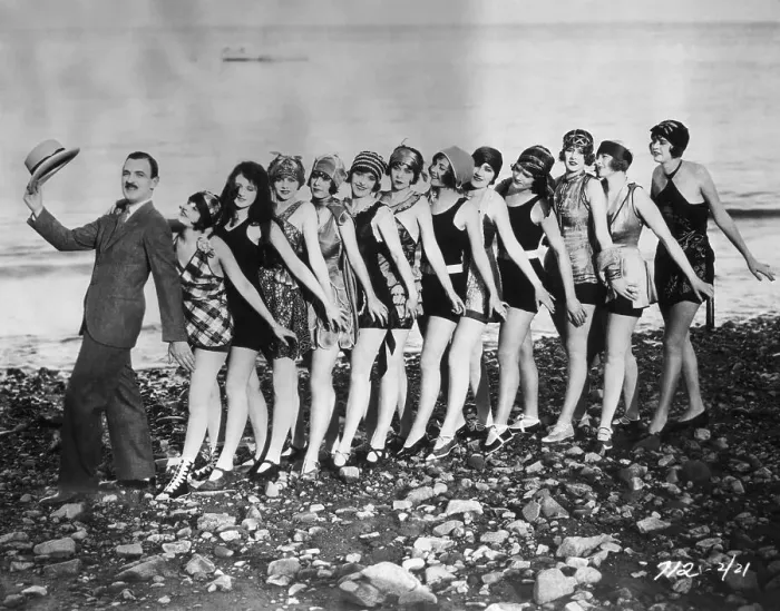 Framed Print : Women In Bathing Suits Pose / W / Man Framed Print : Women In Bathing Suits Pose / W / Man