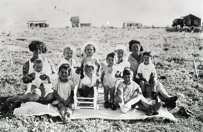 Framed Print : Women with Children in Field Framed Print : Women with Children in Field