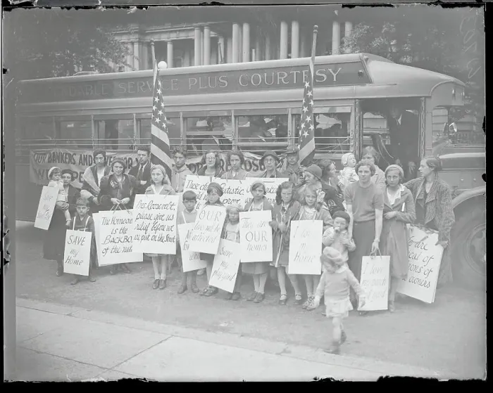 Framed Print : Women and Children Posing with Placards Framed Print : Women and Children Posing with Placards