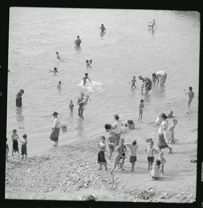 Framed Print : Women and Children at River Bathing Site Framed Print : Women and Children at River Bathing Site