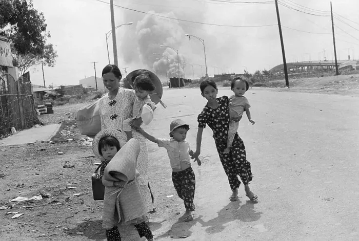 Framed Print : Women And Children Run From The Road Framed Print : Women And Children Run From The Road