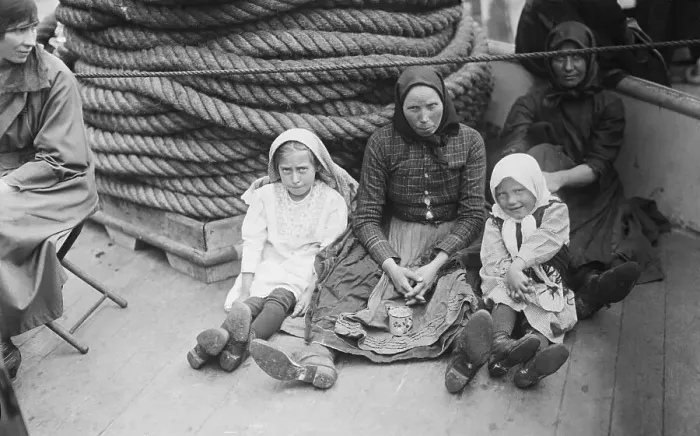 Framed Print : Women and Children Seated on Ship Framed Print : Women and Children Seated on Ship