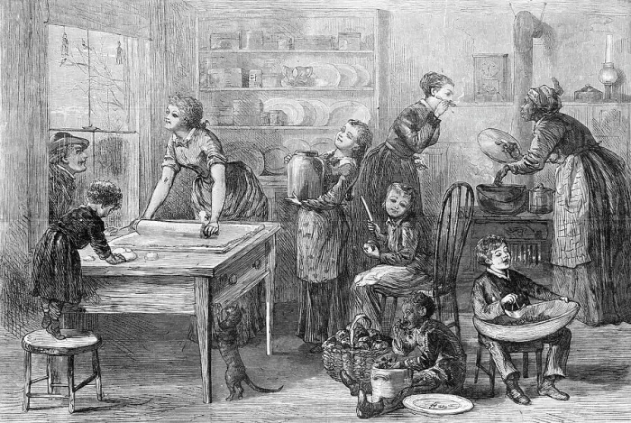 Framed Print : Women and Children Working in Kitchen Framed Print : Women and Children Working in Kitchen