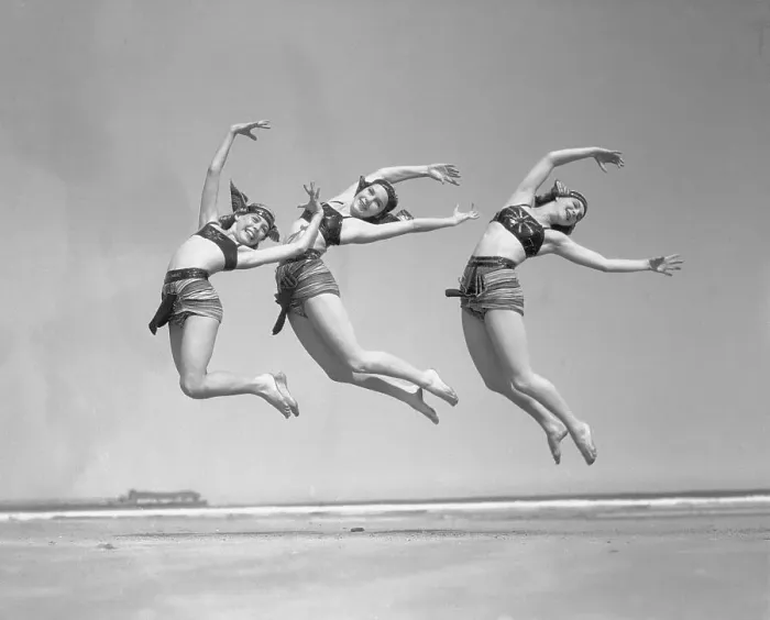 Framed Print : Women Dancing on Beach Framed Print : Women Dancing on Beach
