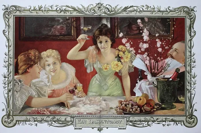 Framed Print : Women drinking cocktails together at a party, 1888, France, Historic, digital reproduction of an original 19th-century print Framed Print : Women drinking cocktails together at a party, 1888, France, Historic, digital reproduction of an original 19th-century print