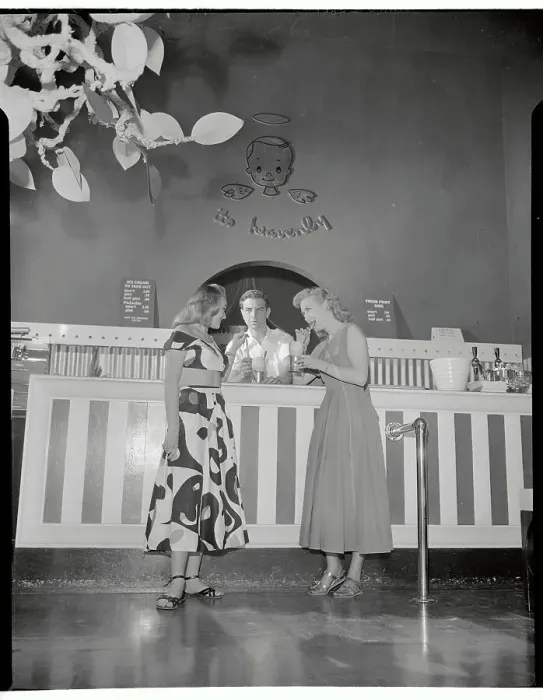 Framed Print : Two Women Drinking Ice Cream Sodas in Parlor