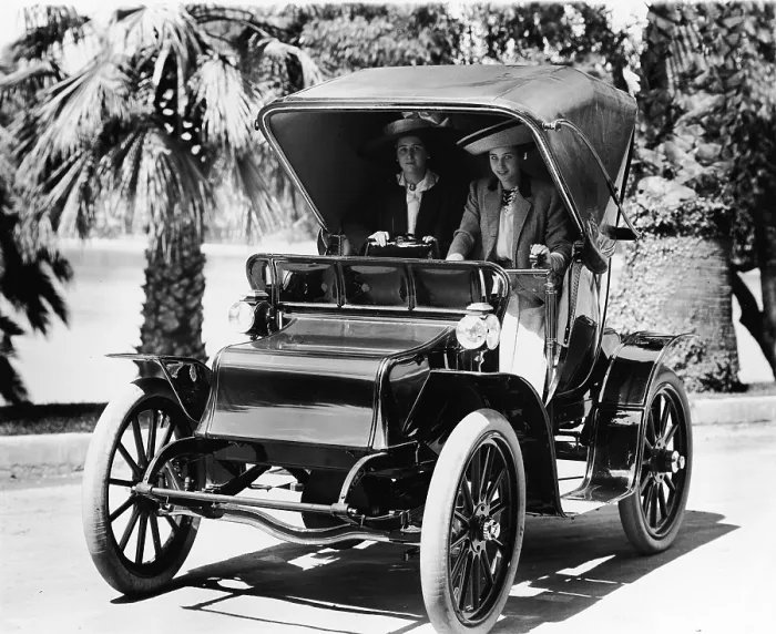 Framed Print : Two Women In Early Electric Car