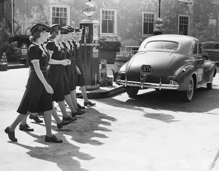 Framed Print : Women Gasoline Station Attendants Framed Print : Women Gasoline Station Attendants