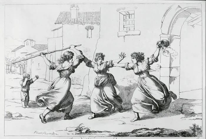 Framed Print : Women Gesturing to Fight in Street Framed Print : Women Gesturing to Fight in Street