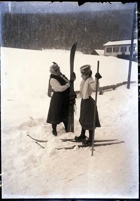 Framed Print : Women Getting Ready to Cross-Country Ski Framed Print : Women Getting Ready to Cross-Country Ski