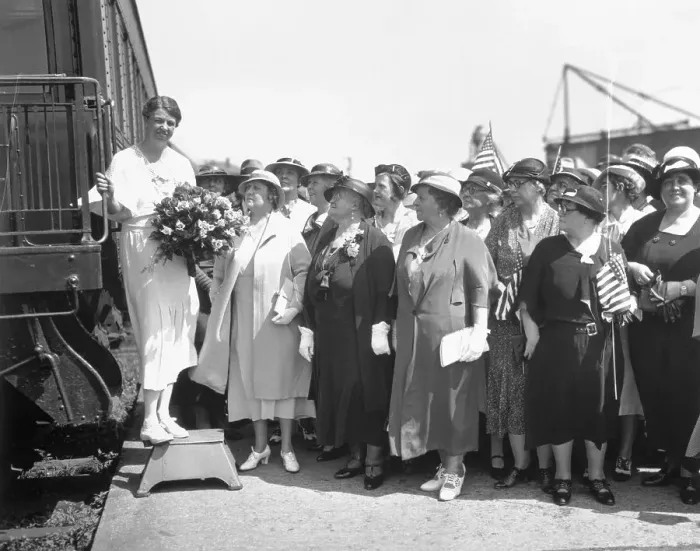 Framed Print : Women Greeting Eleanor Roosevelt at Train Station Framed Print : Women Greeting Eleanor Roosevelt at Train Station